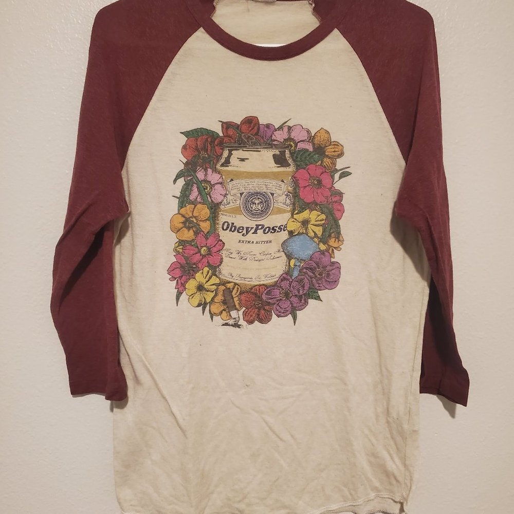 Obey Baseball Shirt - Floral Beer Can - Medium - Rare
